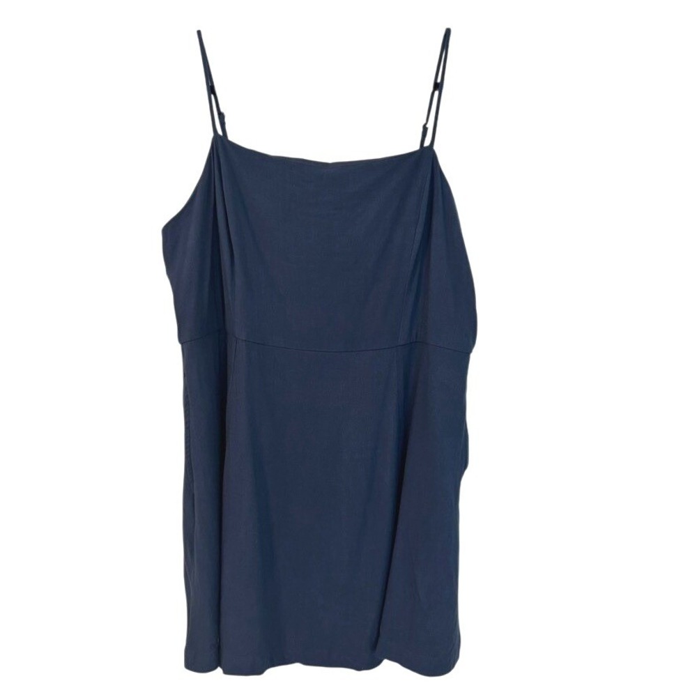 American Eagle Navy Blue Linen Blend Smocked Back Mini Dress 2X Pockets nautical